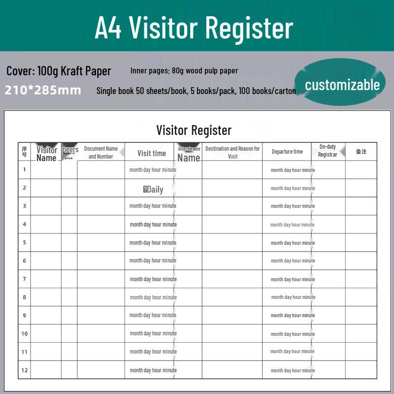 A4 Security Guard Shift Handover & Patrol Log Book, Customizable.