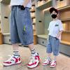 Korean Kids Boy Loose Straight Summer Jeans Shorts Tweens Child Luxury Black Blue Denim Shorts