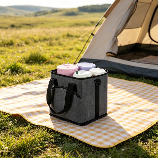 Drink Bag 4-Compartment Insulated Beverage Carrier Foldable with Adjustable Comfortable Shoulder Strap for Travel Hiking Sports