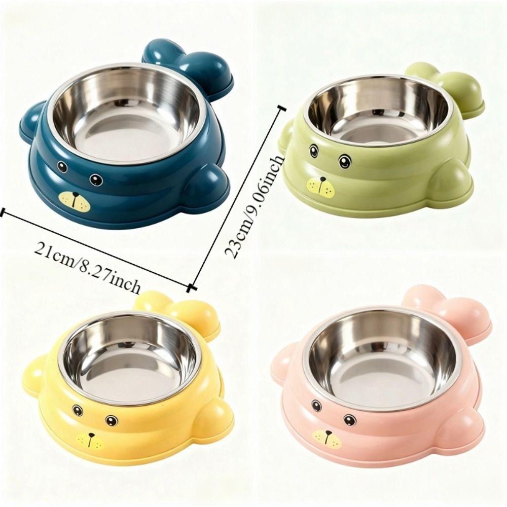 Cute Non-slip Stainless Steel Cat Bowl Anti-Choke Durable Dog Food Bowl Anti Tip Cartoon Anti-Spill Pet Feeder for Cats and Dogs