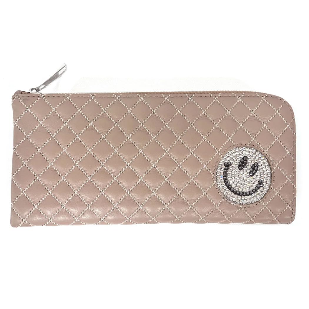 

[Salon de Alphard] Genuine leather long wallet for women, Smile, Smiley face, thin, beige, pink (rose beige)