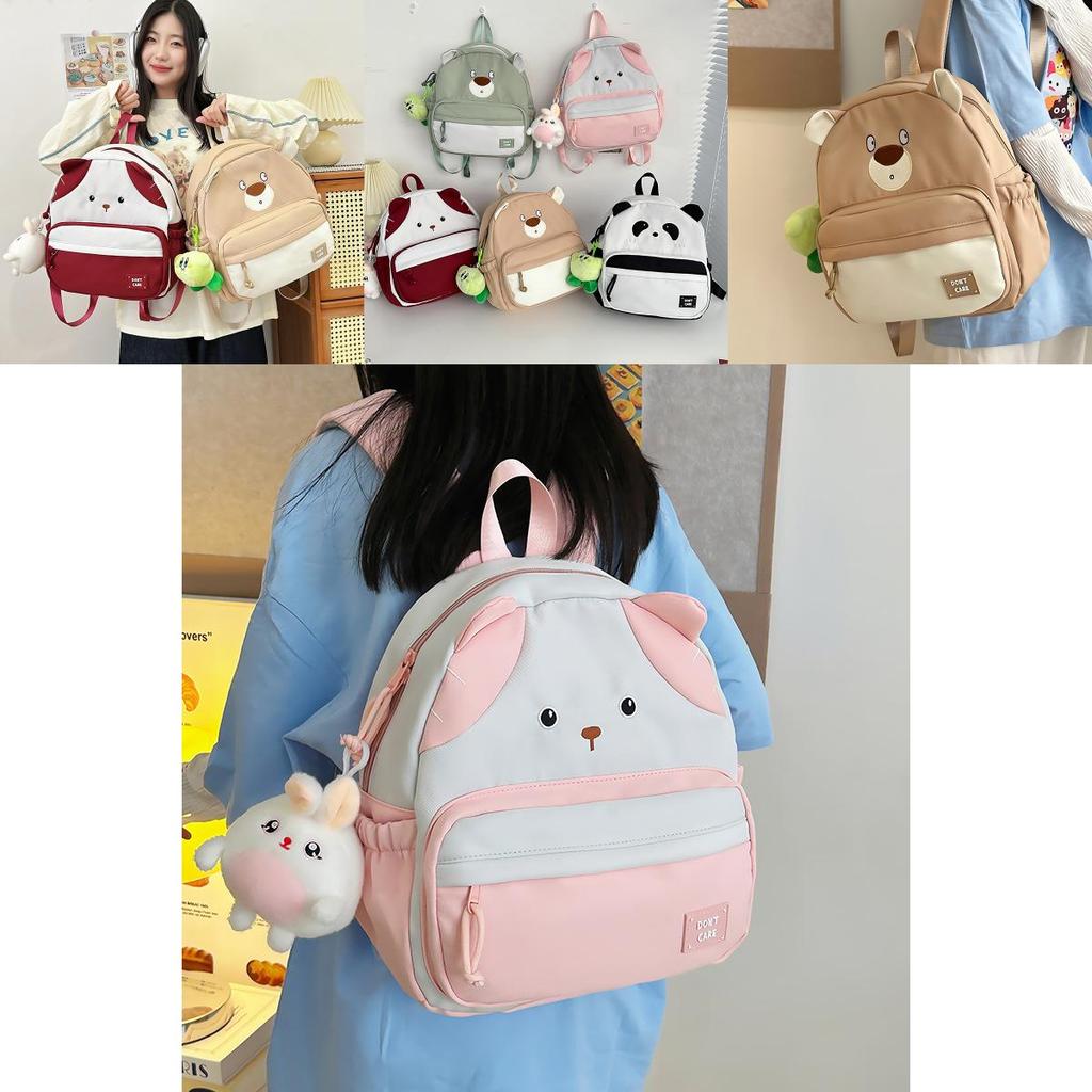 Stylish Color Block Cartoon Bear Backpack Soft And Breathable For Unisex School Use