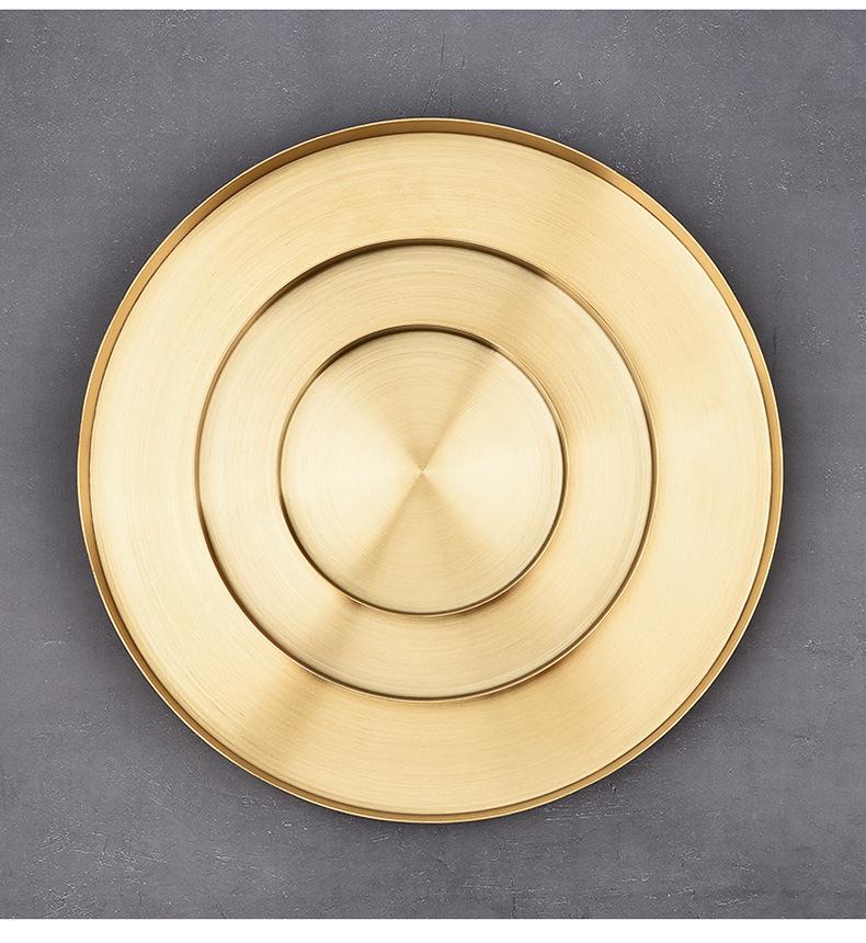 Luxury Gold Stainless Steel Round Tray for Cosmetics, Storage, and Desserts