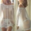 2 adet/takım Bayan Pijama Şeffaf Düz Renk Örgü Dantel Kenar See-through gece elbisesi Külot Seti Seksi Giyim