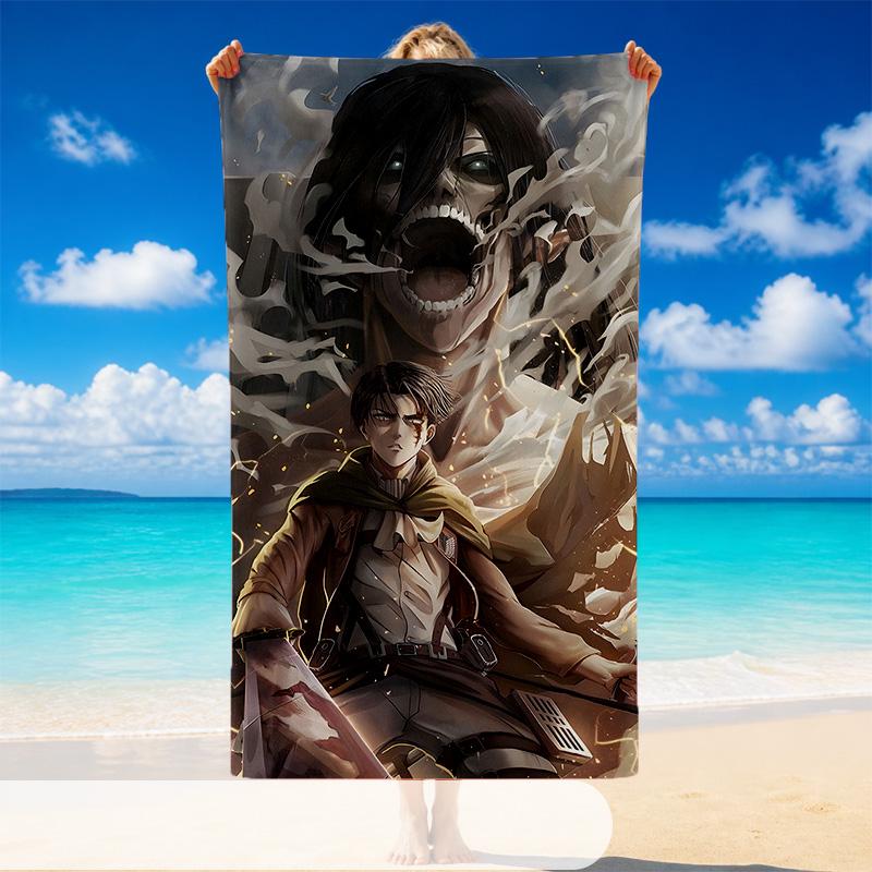 Quick Dry Beach Towel Attack on Titan Pattern, Lightweight Absorbent Towel for Pool Beach Vacation Use
