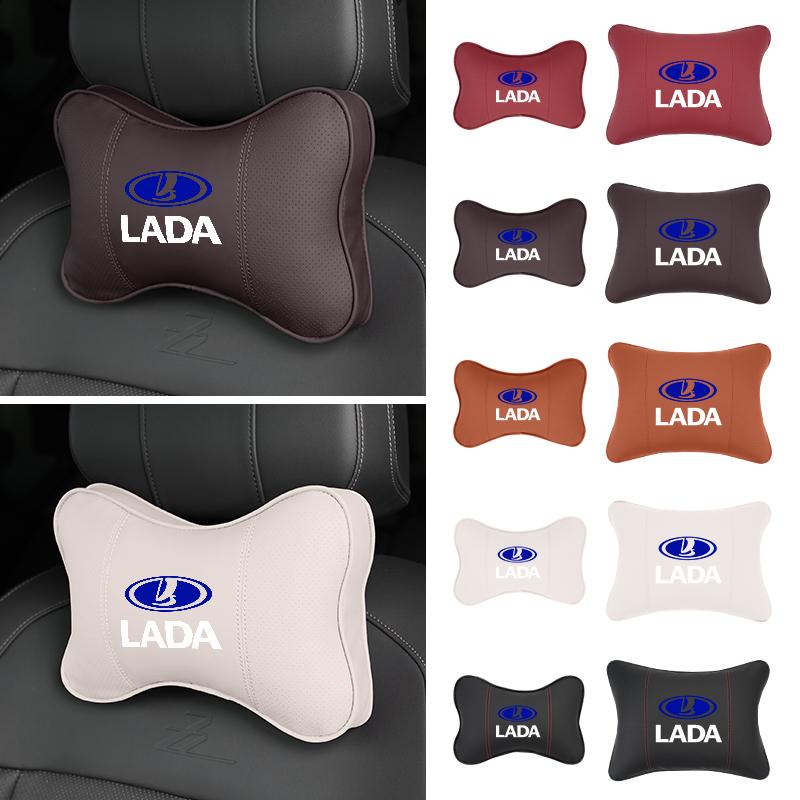 Leather Car Headrest Lumbar Support Backrest Neck Pillow Accessories For Lada Priora Sedan Sport Kalina Granta Vesta Niva Largus