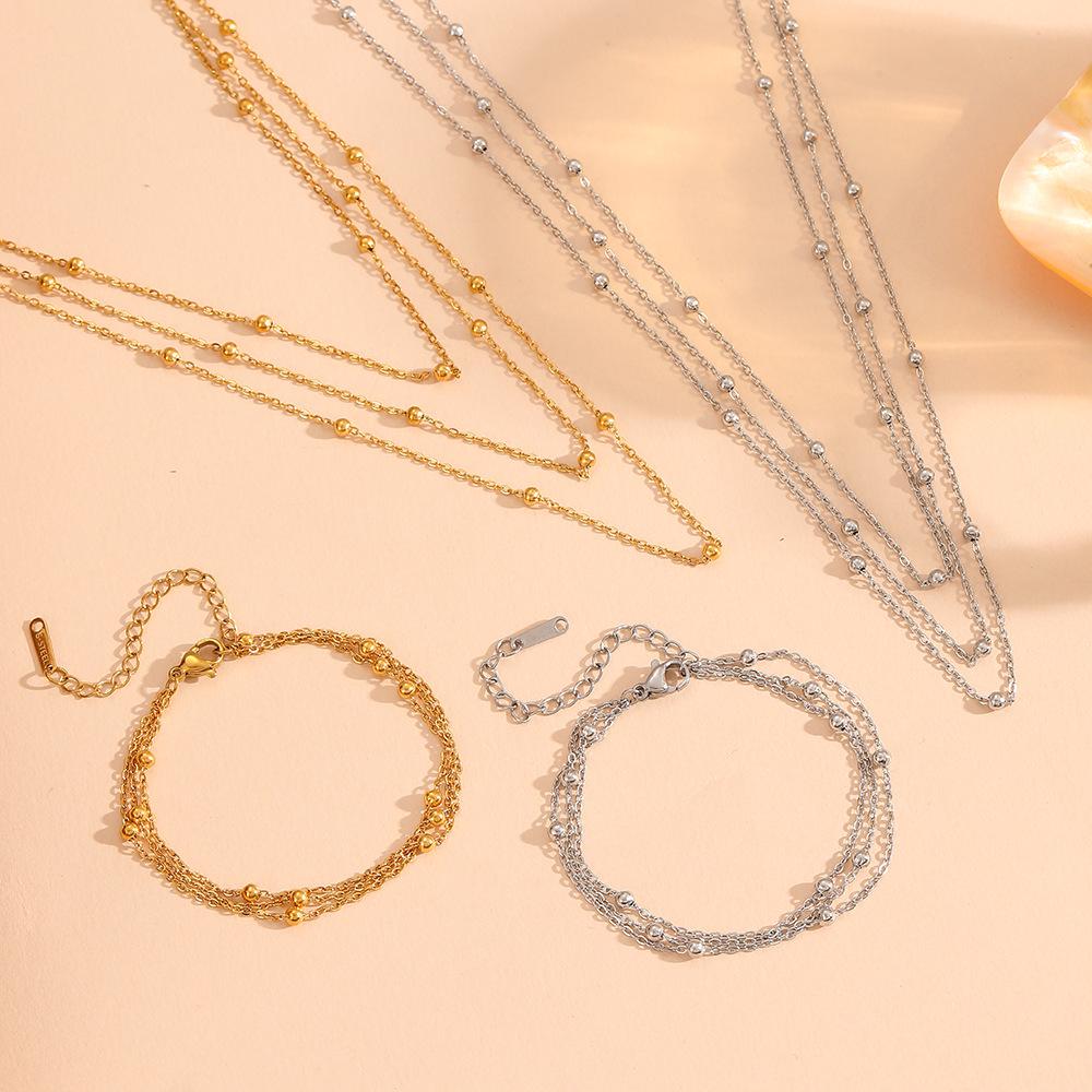 Beaded Chain Titanium Steel Multilayer Jewelry Set - Colorfast Stackable Three-Layer Design