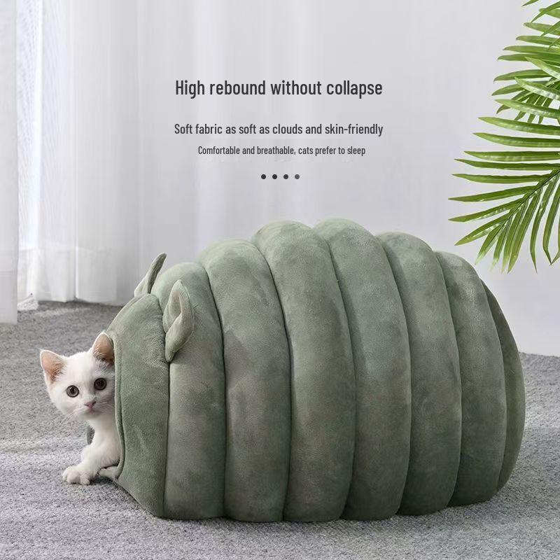 Four Seasons Enclosed Cat Bed - Cozy, Washable Caterpillar Nest for Deep Sleep