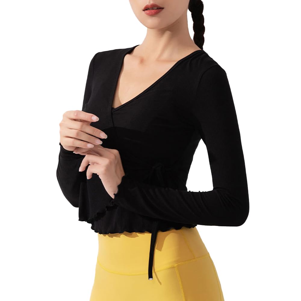 Yomoment Yoga Long Fitness Air Conditioning UV Pilates Yoga Ruffled Top Women's Wear, Moisture-Wicking, Quick-Drying, Sleeve, Stretch, Cover-Up, Wear,