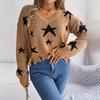 Women Casual Knit Pullover Sweater Long Sleeve V Neck Star Cut Autumn Winter