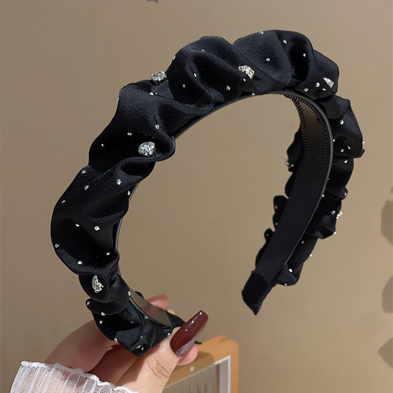 1Pc Black/Beige/Light Brown Elegant Rhinestone-Encrusted Fabric Headband - Luxurious, Simple & Versatile Hair Accessory for Women