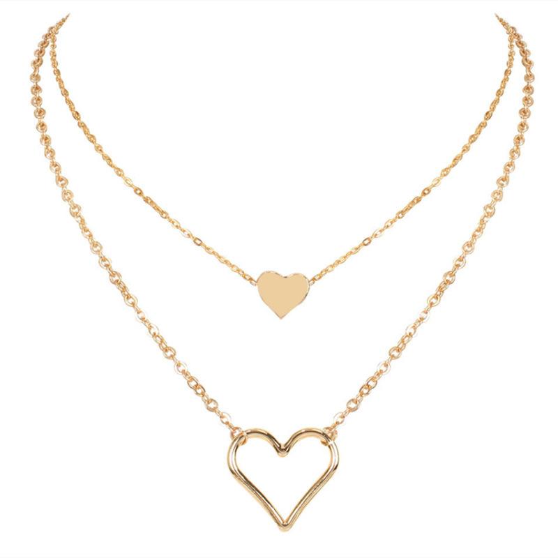 Stylish and Simple Women's Multi-layer Chain, Double-layer Personalized Hollow Love Pendant Necklace