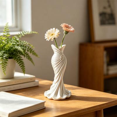 Ornaments with Formal Dress Shape Vase 3D One-Piece Molding Pearlescent Texture Flower Arrangement Ornament for Home Decor