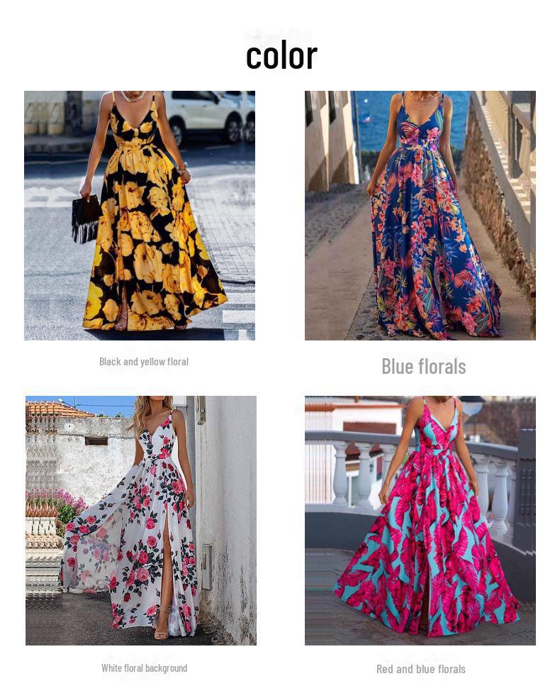 Women's 2024 Summer V-Neck Print Corset Party Dress with Full Skirt