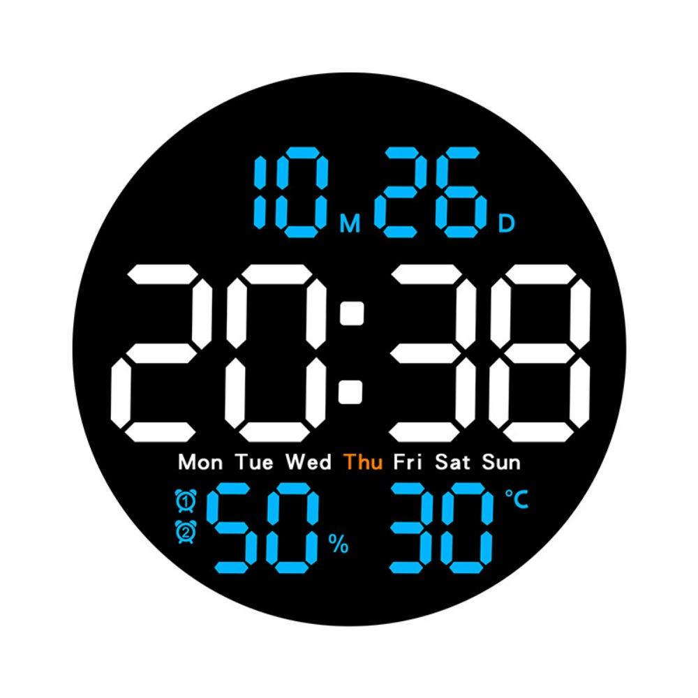 Remote Control 10 Inch LED Wall Clock Temperature/ Humidity Display Brightness Adjustable Hanging Digital Clock Large Screen