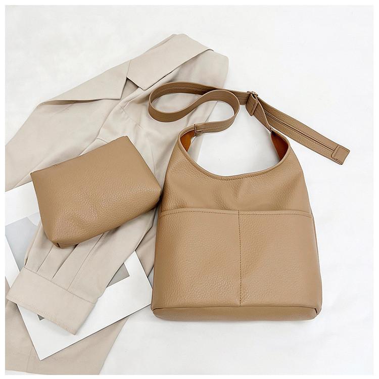 Stylish 2024 New Korean Fashion Pu Bucket Bag Chic Simple Crossbody Handbag