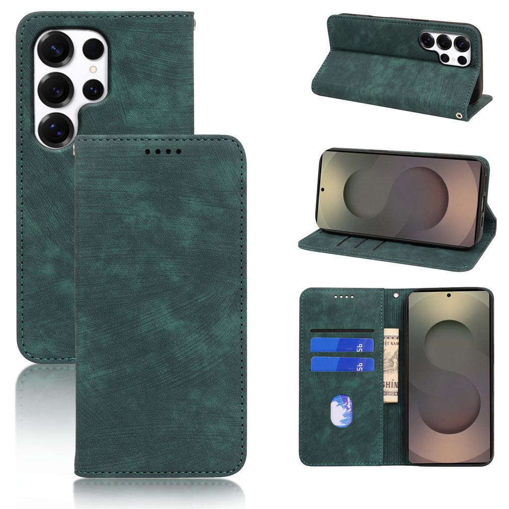 For Samsung Galaxy S25 Ultra Case Strong Magnetic Leather Wallet Phone Cover with Striped Texture