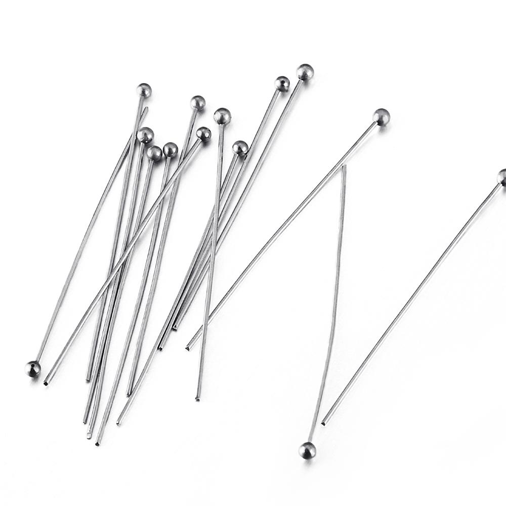 100 Stück Edelstahl-Kopfstifte mit Kugel für DIY-Schmuckherstellung 12-40mm Kopfstifte Handarbeits-Komponenten Zubehör