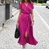 Vestido Midi de mujer con cuello en V estampado Floral manga corta dividido cintura ajustada vestido con cordones cintura alta Vestido de playa de verano ropa femenina