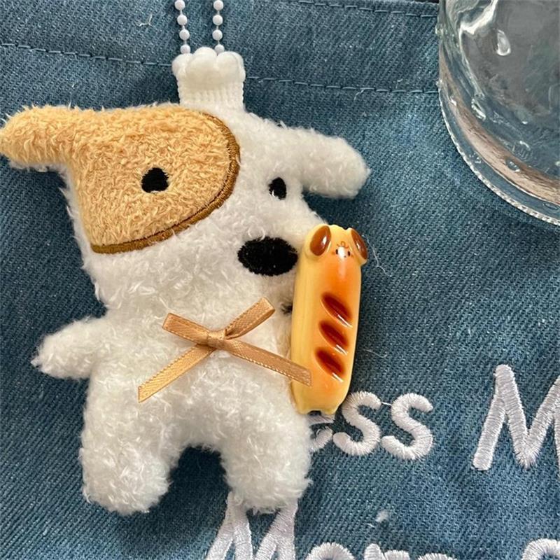Cartoon Cute Baker Puppy Dog Plush Doll Stuffed Toy Keychain Pendant Girly Keyring Bag Hanging Decoration Couple Ornaments Gifts