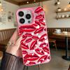 Red Lips with Heart Accents Hard Phone Case for Iphone 16 15 14 13 12 11 Pro Max Mini Shockproof Anti-Scratch Protective Cover