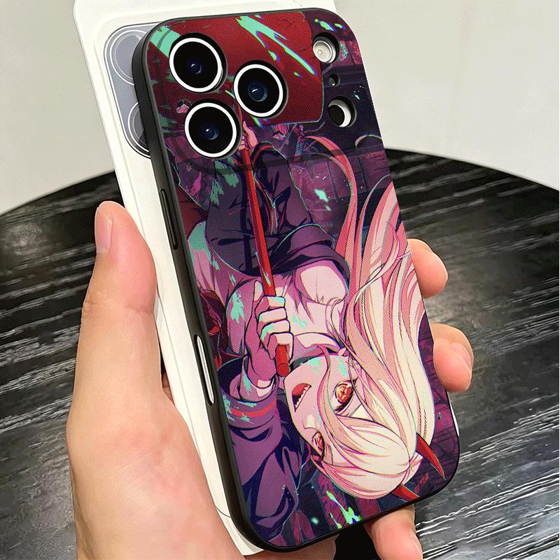 Anime Character Power CSM Soft Phone Case for iPhone 16 16E 17 Air 15 Pro Max 14 Plus 13 Mini 11 12 7 Black Cover Back Shell