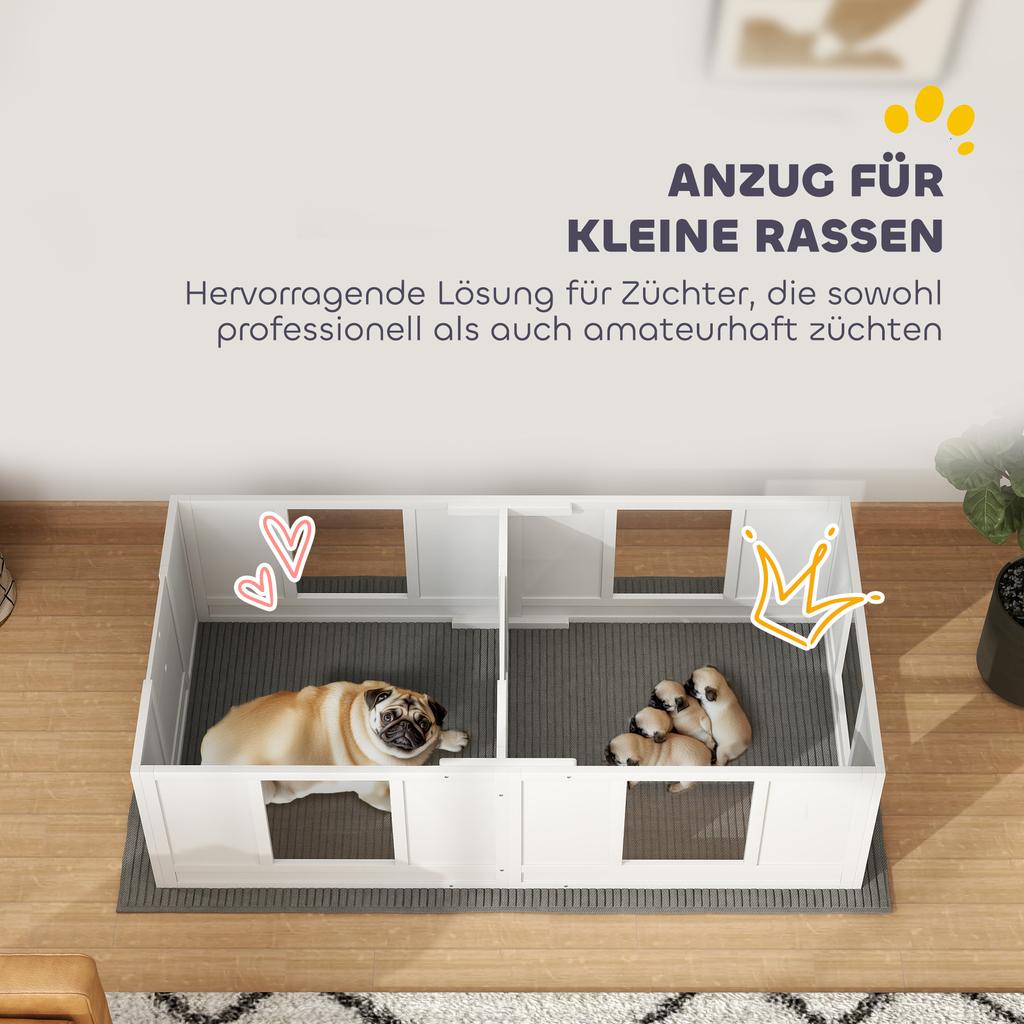 Welpenspielgehege für Hunde, mit durchsichtigen Paneelen, 2-Raum-Design, für kleine Hunde