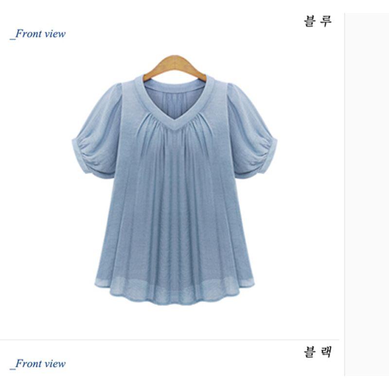 

Foreign Trade Slimming and Fashionable plus Size Chiffon Summer Shirt Blue Plus size XL
