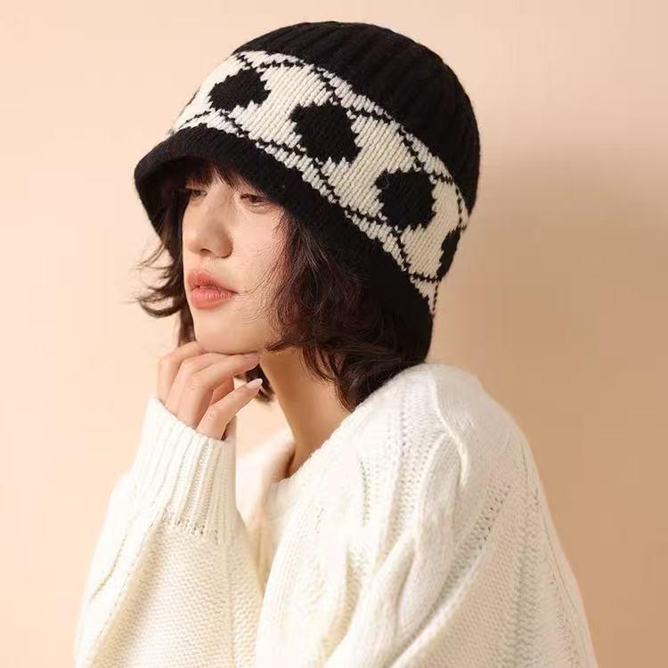 Wool Knitted Hat For Women With Geometric Pattern Winter Warmth Stylish Cozy