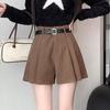Women's Autumn High-Waisted Corduroy Wide-Leg Shorts – Slimming Pleated Bootcut Casual Wear.