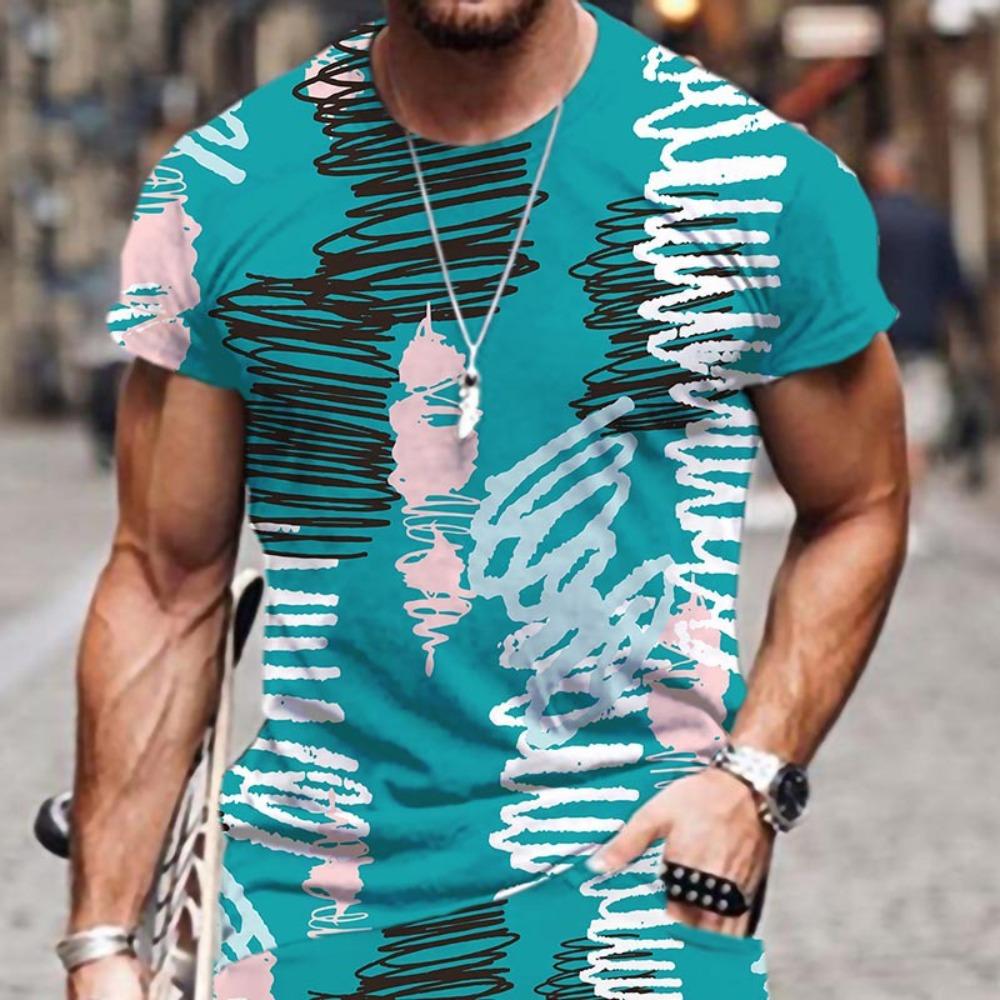 Summer Fashion Men's Abstract Art Graffiti 3D Printed T-shirt Comfortable Soft Breathable Loose Large Casual Sports Versatile Short Sleeve T-shirt