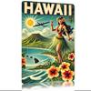 Vintage Hawaii Beach Metal Sign In  Retro Tropical Decor with Hula Dancer  Airplane for HomeKitchenDining RoomBedroomGa