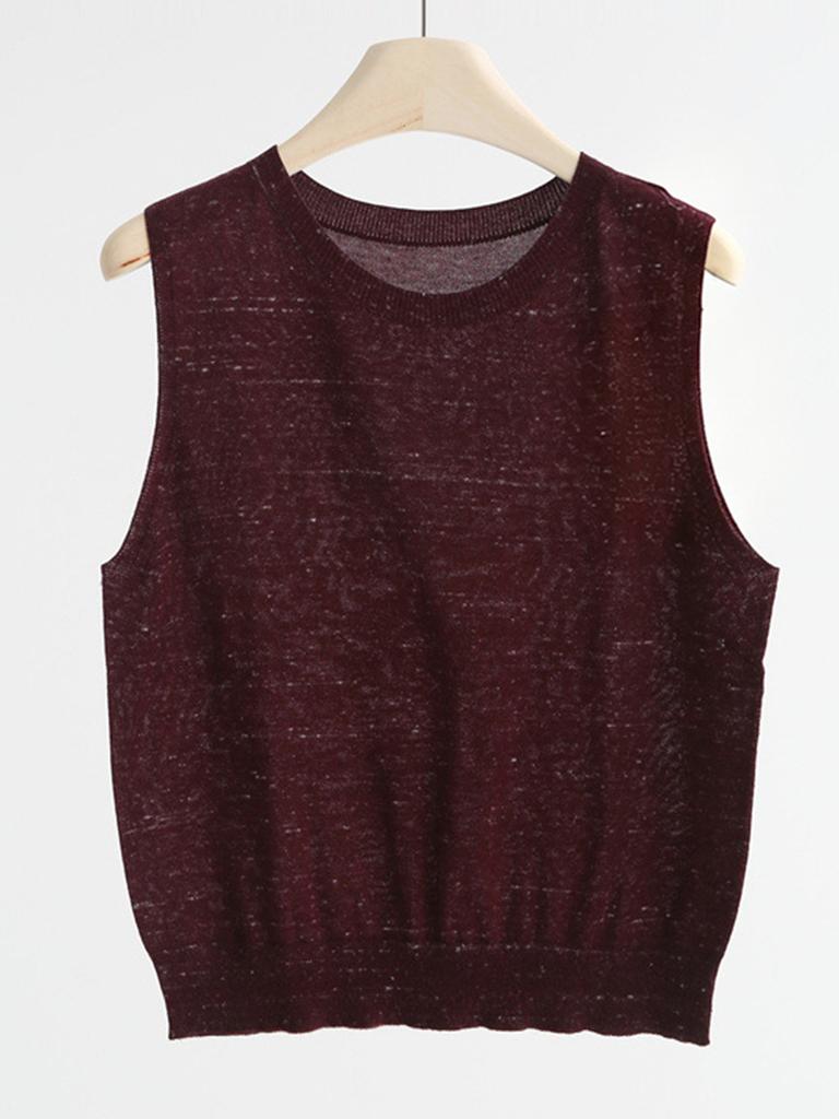 Premium Wool Linen Polo Collar T-shirt Women's Minimalist Temperament Knitted Sweater Short Sleeve Fashionable Semi-zipper Commuter Top