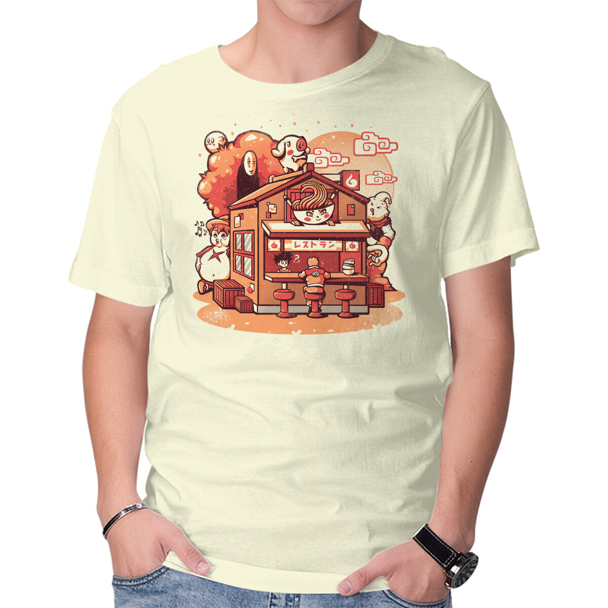 Unisex Crew Neck T-Shirt Anime Ramen Shop Graphic Short Sleeve Casual Tee XXL