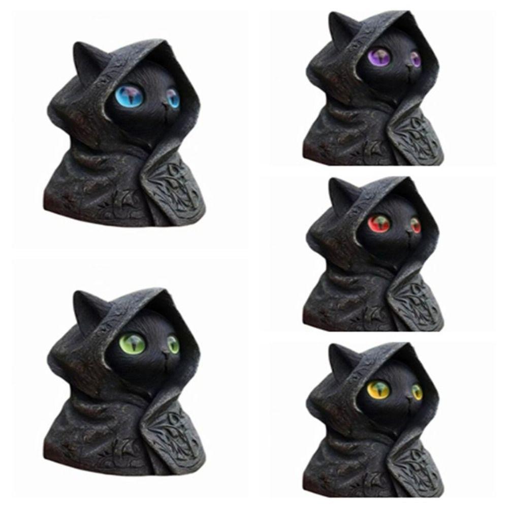 Cat Decor Figurines 3D Printed Cat Sculpture Decoration Gothic Mystical Cat Statue Hooded Cloak Cat Ornaments Home Decor