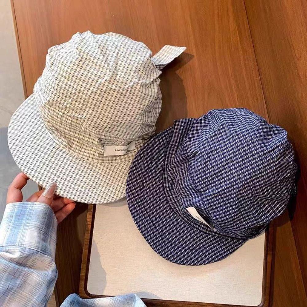 Plaid Headscarf Baseball Hat Lace Strappy Bandana Cap Casual Sunscreen Headscarf Hat  Summer