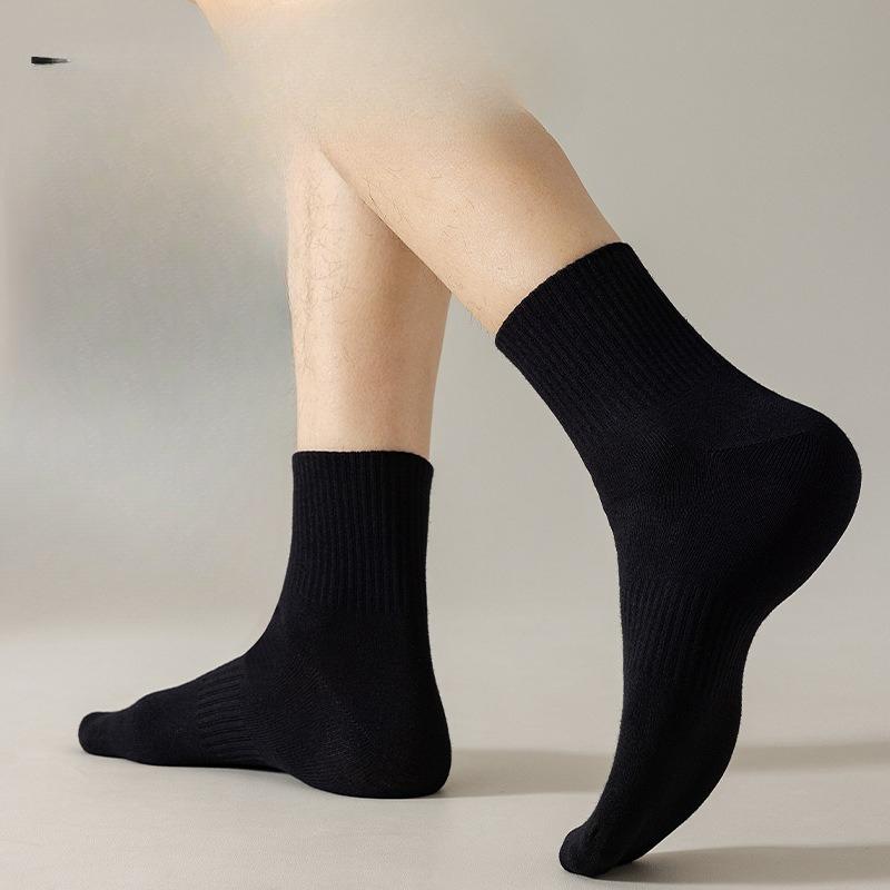 White Socks, Men's Anti-odor Mid-calf Socks, Cotton Socks, Sports Sweat-absorbing Short Calf Breathable, Autumn and Winter Long-calf Socks