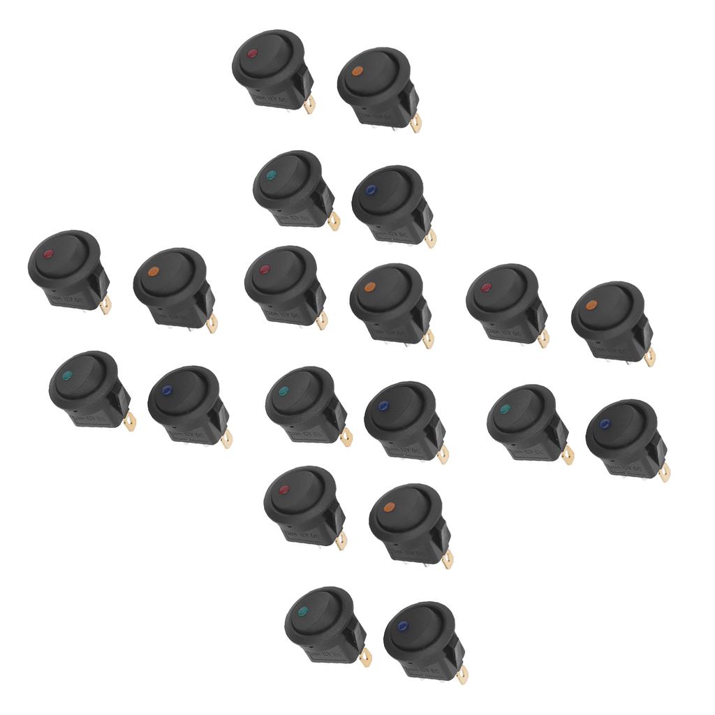 20Pcs 12V Round Rocker Switch LED Light 3 Pin 2 Level Toggle SPST Blue Green Yellow Red KCD1