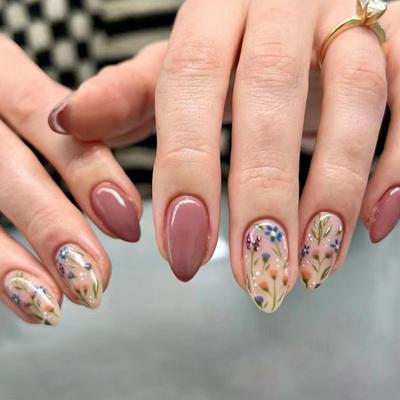 Nail Patch Short Almond Nail Patch Wearable Nail Removable Small Fresh Flower Nail Patch 30 Pieces