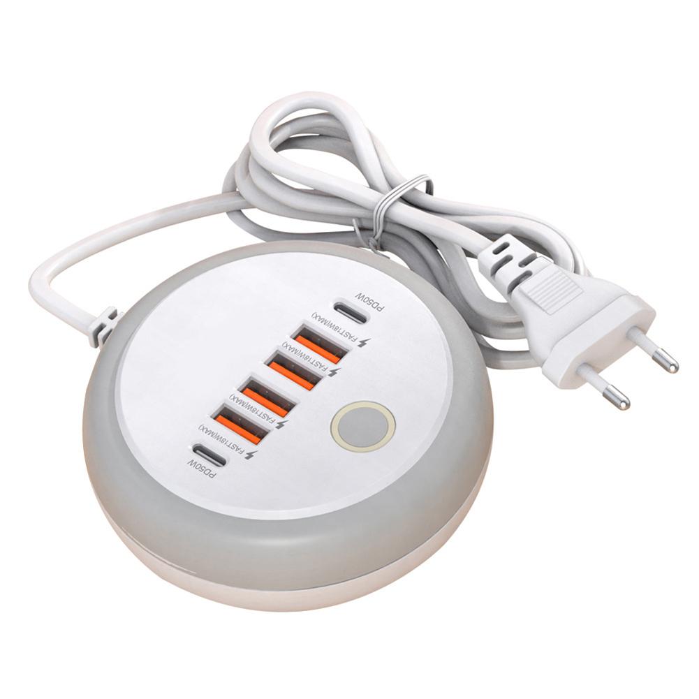 

PD20W Fast Charging Wall Charger Adapter With Touch LED Night light 2 Type-C+4 USB Socket for Home & Office Charger Station (EU) Style A