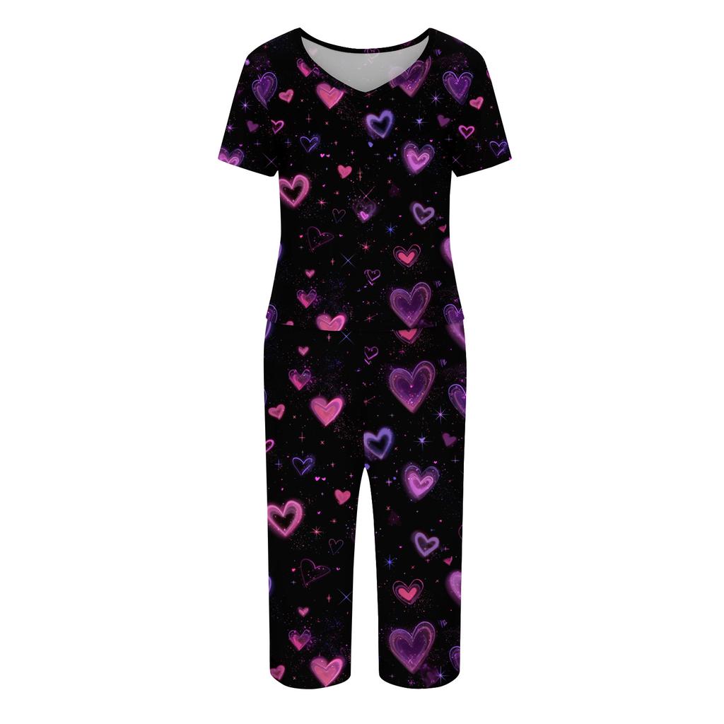 2 Piece Sets For Women Short Sleeve Top And Pants With Pockets Workout Soft Print Sets