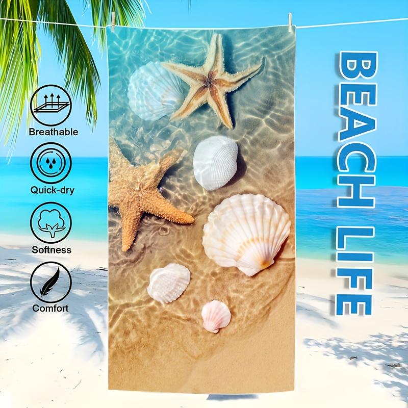 Microfiber Beach Towel Starfish Seahorse Design Thin Absorbent Extra Large Towel for Beach Swimming Camping Yoga Bath Sports