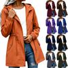 Damen Kapuzenjacke Mittellang Lässiger Lockerer Schnitt Windbreaker Mantel mit Verstellbarem Bundzug und Druckknopfleiste vorne