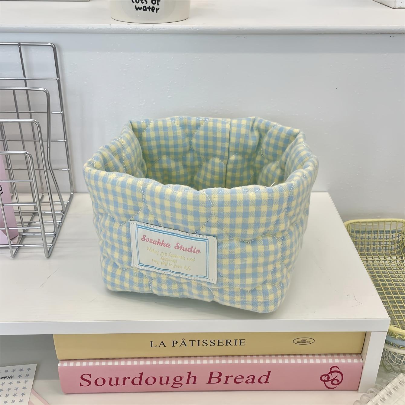 

Классическая клетчатая корзина для хранения в форме сердца, складной органайзер-бочонок с открытым верхом, для хранения на рабочем столе и в других местах зелёный