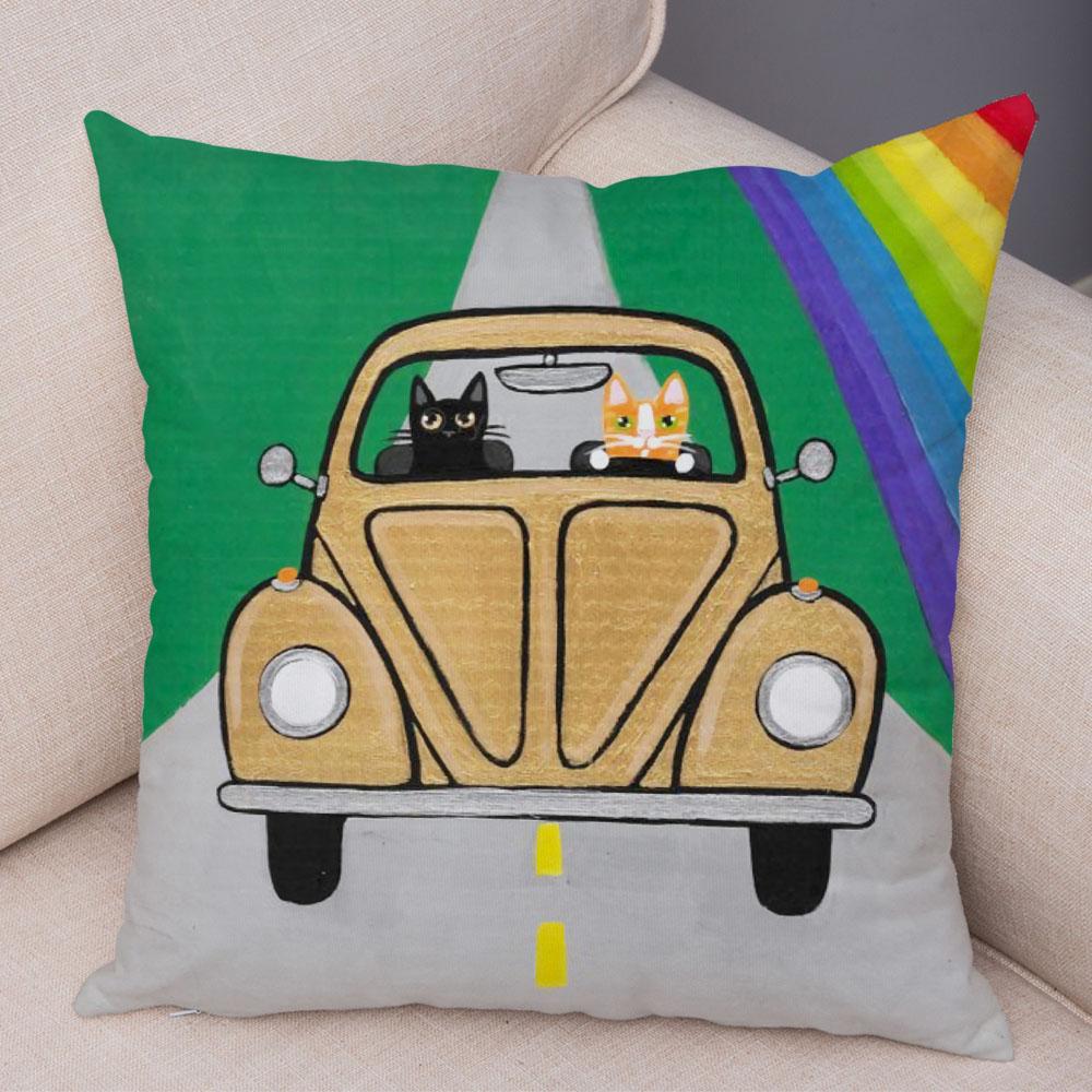 Bedroom Living Room Decorative Pillowcase Cushion Cover Pet Animal Cute Funny Cartoon Driving Cat Pillowcase