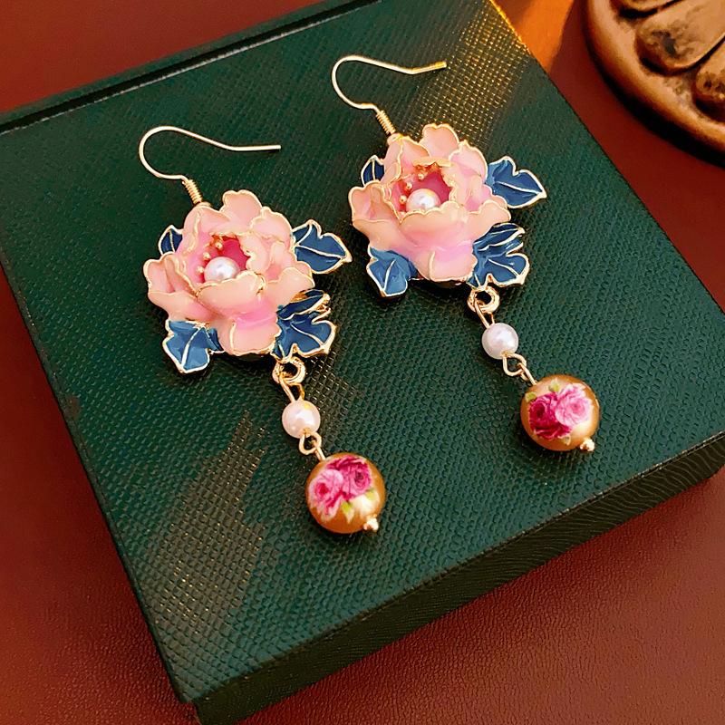 Boucles d'oreilles pendantes vintage fleur dégoulinante perle simulée pompon bijoux pour femmes