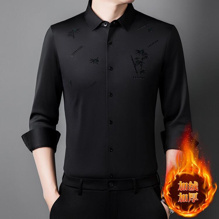

Winter Men s Plus Velvet Thickened Shirt Business Seamless Shirt Anti-wrinkle Free Ironing High Elasticity M чорний