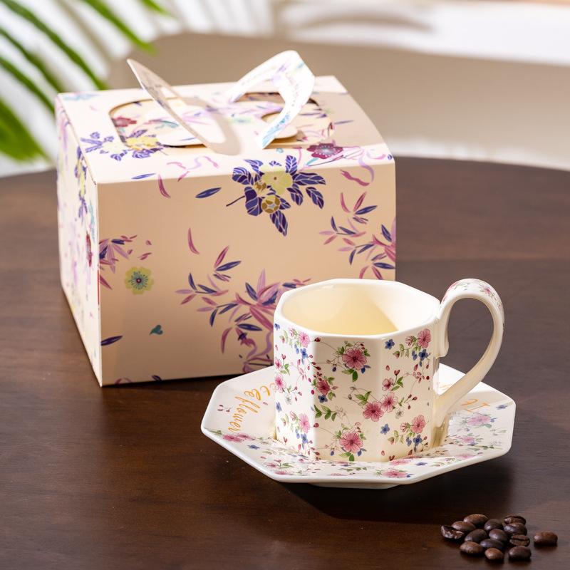 Delicate Flower Love Coffee Cup Saucer Ceramic Teapot Gift Box Set Housewarming Newlyweds Women'S Day Girlfriends Birthday Gift