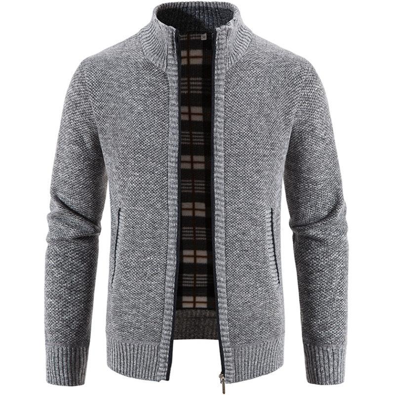 Autumn and Winter Men's Plus Velvet Thickened Stand-up Collar Cardigan Sweater Jacket Korean Fashion Casual Warm Sweater