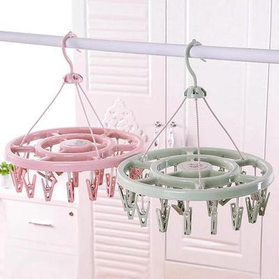Windproof Plastic Clothes Drying Rack with 32 Clips for Kids' Socks and Baby Underwear